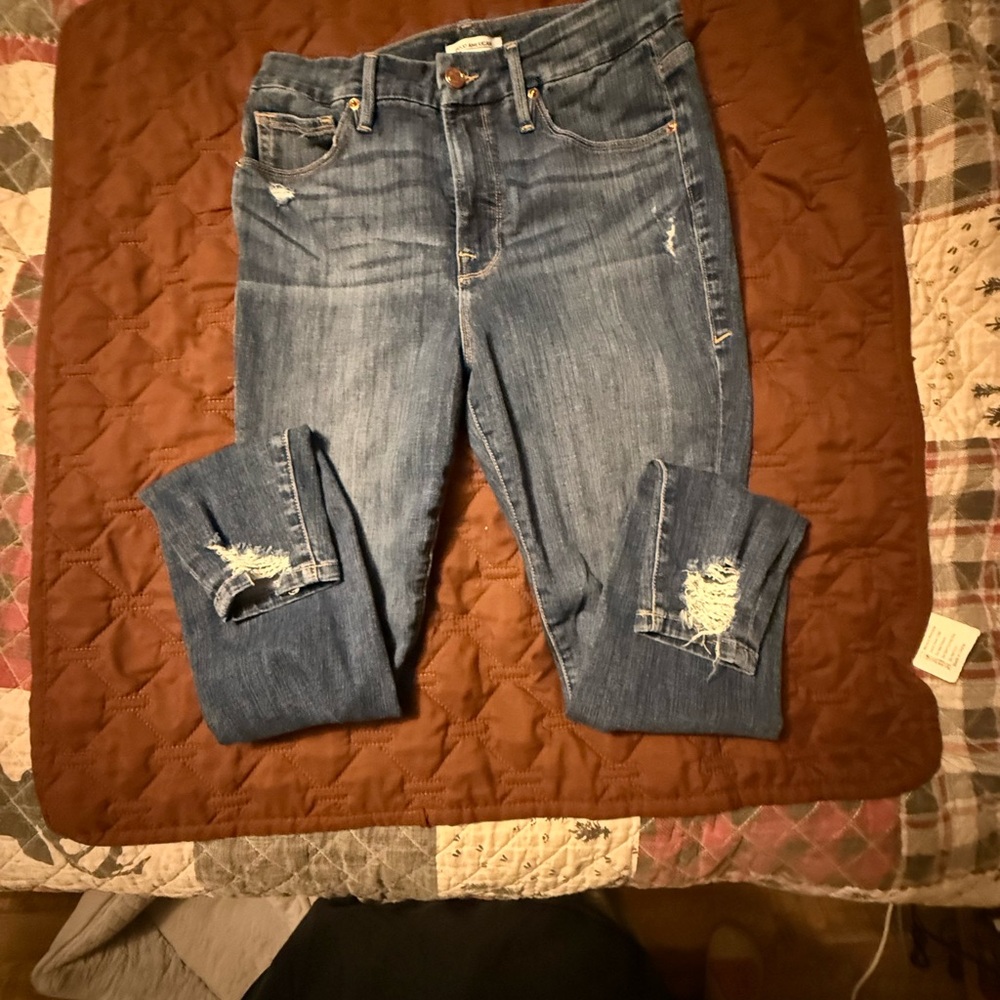 Good American Blue Distressed Boyfriend Jeans